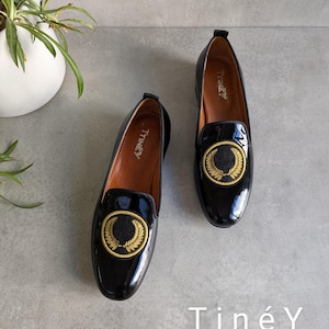 Embroidered Leather Shoes, Heeled Loafers for Women, Custom Embroidered Shoes for Women,