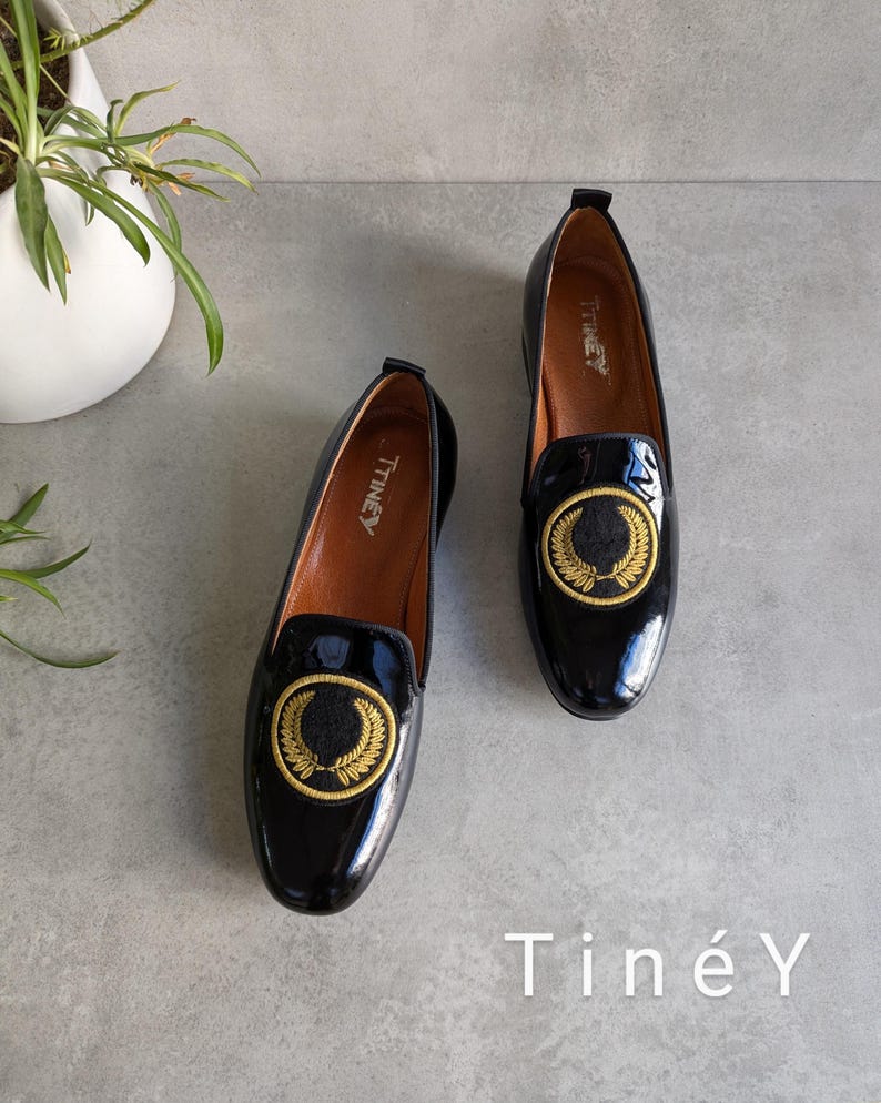 Embroidered Leather Shoes, Heeled Loafers for Women, Custom Embroidered Shoes for Women,