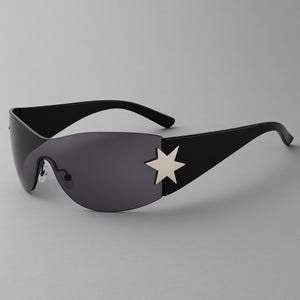 Y2K Sunglasses for Women Men, Trendy Shield Wrap Around Sun Glasses, Rimless Star Sunglasses, Oversized Fashion Frameless Sun Glasses