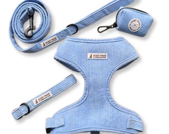 Set aus blauem Cordstoff- Leine, Halsband, Geschirr & Kotbeutelspender fr  Hunde - Etsy.de