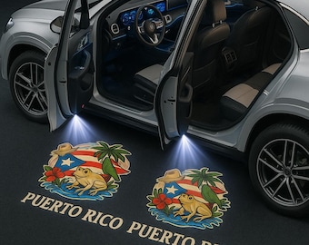 Puerto Rican Car Accessory – LED Door Lights Puerto Rico Map & Parrot – Perfect for Gifting