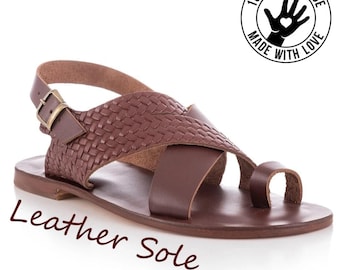 Handmade Leather Men Sandals, Greek Men sandals, Mens leather slides, Minimalist leather sandals, Criss cross leather slippers,  Men sandals