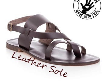 Handmade  Leather Men Sandals, Brown Sandals, Greek Sandals, Leather Sandals, Barefoot Sandals, Summer Shoes, Handmade Sandals, Gift for Him