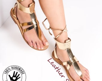 Handcrafted Genuine Leather Gladiator Sandals for Women, Strappy Sandals,  Greek Sandals, Summer Barefoot Shoes, Elegant Roman Sandals,