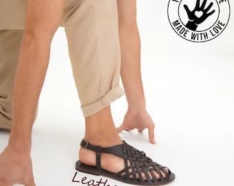 Greek Roman Men Leather Sandals, Handmade Greek Style Quality Men's Sandals, Summer Vacation Men's shoes, Brown Leather Men Slides,