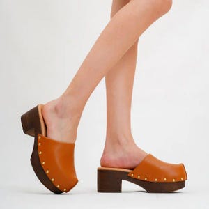 Brown Leather Clogs, Strappy Clog Sandals, Gift for Her, Made from Genuine Leather, Leather Clogs, Swedish Clogs, High Heels Swedish Clogs