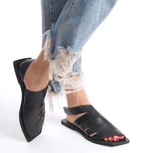 Unique Handmade Black Women Leather Sandals, Comfortable Sandals for Women, Ancient Greek Sandals, Barefoot Sandals, Open Toe Flat Sandals