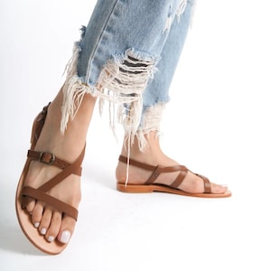 LUXURY COLLECTION, Handmade Brown Leather Strappy Women Sandals, Greek Sandals, Summer Shoes, Mothers Day Gift Sandal, Barefoot Black Sandal