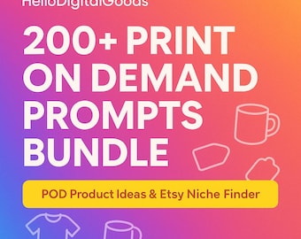 Paquete de indicaciones para impresión bajo demanda / Ideas de productos POD y buscador de nichos de Etsy / ChatGPT / Indicaciones de diseño de camisetas Midjourney / Descarga instantánea