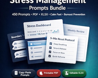 Pacote de Exercícios para Gerenciamento do Estresse | Alívio da Ansiedade e da Excesso de Pensamentos | Reequilíbrio do Sistema Nervoso | Habilidades de Enfrentamento + Regulação Emocional | PDF + XLSX
