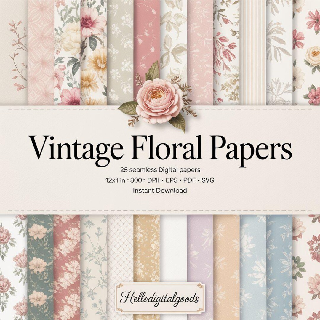 Vintage Floral Digital Paper Pack, Seamless Printable Scrapbook Paper ...