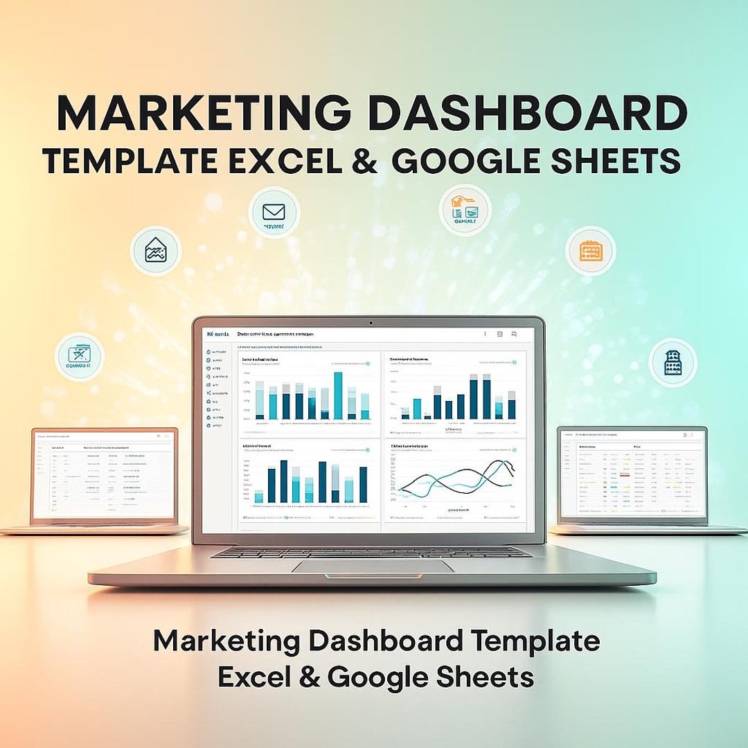 Marketing Dashboard Template Excel & Google Sheets - Editable Digital ...