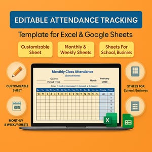 Attendance and Assignment Tracker Monthly Template | Customizable Monthly & Weekly Sheets for School, Business