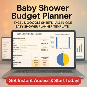 Ultimate Baby Shower Organization Kit: Budget, Guest List, Gift Tracker in Excel & Google Sheets - Printable Digital Planner