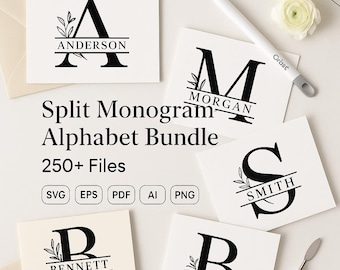 Split Monogram Alphabet SVG Bundle: Cricut & Silhouette Fonts (250+ Files, Commercial Use)