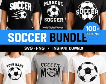 Pacote de bolas de futebol SVG e PNG (mais de 100) - Designs vetoriais em camadas para Cricut e Silhouette - Presentes e decoração de equipe (download digital)