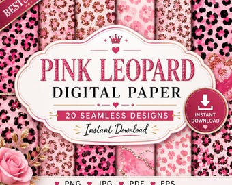 Pink Leopard Digital Paper Bundle | 20 Seamless Patterns for Scrapbooking, Junk Journal & Sublimation