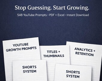 YouTube Growth Prompts Bundle | Titles, Thumbnails, Scripts, Shorts, SEO, Monetization, Content Calendar
