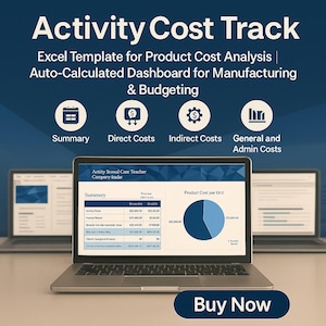 Sjabloon voor op activiteiten gebaseerde kostenberekening Excel | Kostentracker | Dashboard productkostenanalyse | Spreadsheet productiebudget