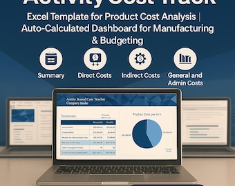 Planilha de Custeio Baseado em Atividades no Excel | Rastreador de Custos | Painel de Análise de Custos de Produto | Planilha de Orçamento de Manufatura
