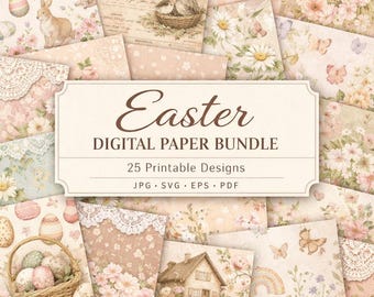 Paquete de papeles digitales de Pascua, diseños florales estilo cottagecore boho - Descarga digital instantánea
