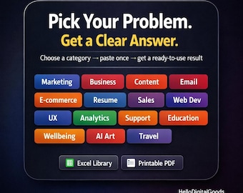 Pacote Definitivo de Prompts | Arquivo de Prompts em Excel + PDF | Marketing de Conteúdo e Produtividade Empresarial | 22 Categorias