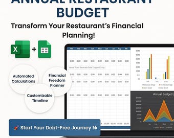 Restaurant Annual Budget Planner Template | Excel & Google Sheets | Financial Tracker, Yearly/Monthly Budget Spreadsheet