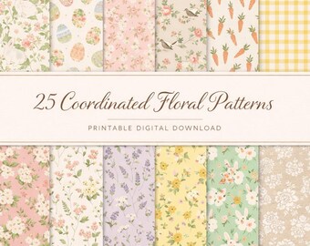 Paquete de papeles digitales de Pascua, diseños florales estilo cottagecore boho - Descarga digital instantánea