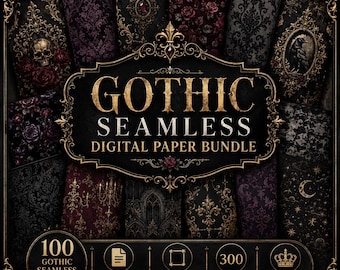 Gothic Seamless Digital Paper Bundle, Spooky Baroque Backgrounds, Dark Floral Patterns, Halloween Scrapbook Paper