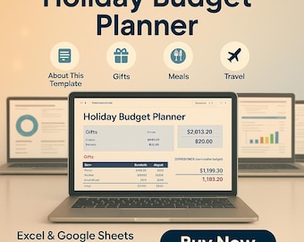 Holiday Budget Planner Excel & Google Sheets | Gift, Meal, Travel Tracker | Christmas Organizer | Digital Download