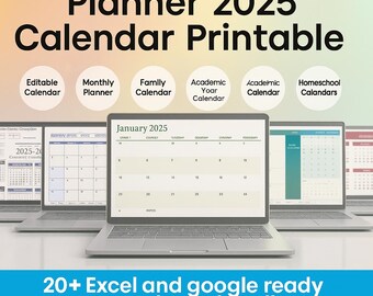 2025 Printable Calendar Bundle - Kids Wall Calendar - Editable Homeschool Planner, Birthday Tracker & Academic Organizer