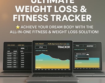 Ultimate Weight Loss & Fitness Tracker | Excel and Google Sheets | Weekly and Monthly Planner | Habit Tracker | Printable Planner