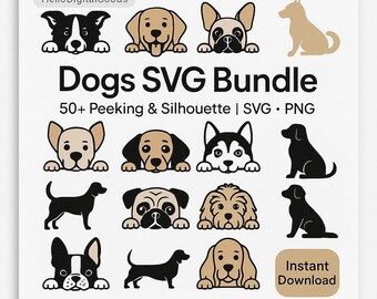 Dogs SVG Bundle - Peeking Dog Heads, Silhouettes & Breed Mix | Cut Files for Cricut and Silhouette (Digital Download)