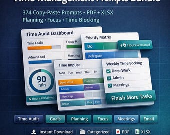 Time Management Prompts Bundle | Productivity & Focus | Time Blocking + Weekly Planner | Digital Download
