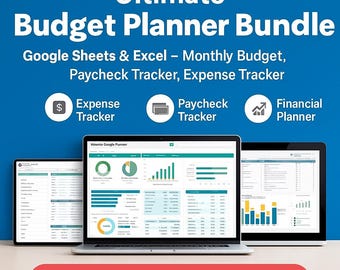 Pacote de Planejador Orçamentário: Planilhas Google e Modelos do Excel - Painel Financeiro, Rastreador de Despesas, Ferramenta de Quitação de Dívidas - Download Digital