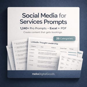 Uppmaningar för sociala medier för serviceföretag | 1 240+ avancerade marknadsföringsuppmaningar | Excel + PDF