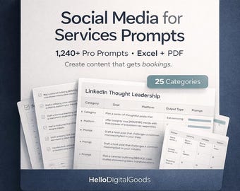 Sugestões de conteúdo para redes sociais para empresas de serviços | Mais de 1.240 sugestões avançadas de marketing | Excel + PDF