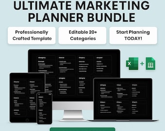 Ultimate Marketing Planner Bundle: Editable Business & Social Media Toolkit (Digital Templates)