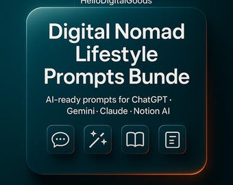 Digital Nomad Lifestyle Prompts Bundle | Målsättning, distansarbete och resedagbok | Utskrivbar digital nedladdning