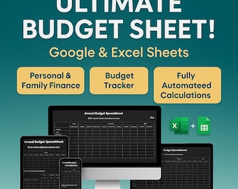 Annual Budget Spreadsheet: Google Sheets & Excel with Dark Mode (Digital Download)