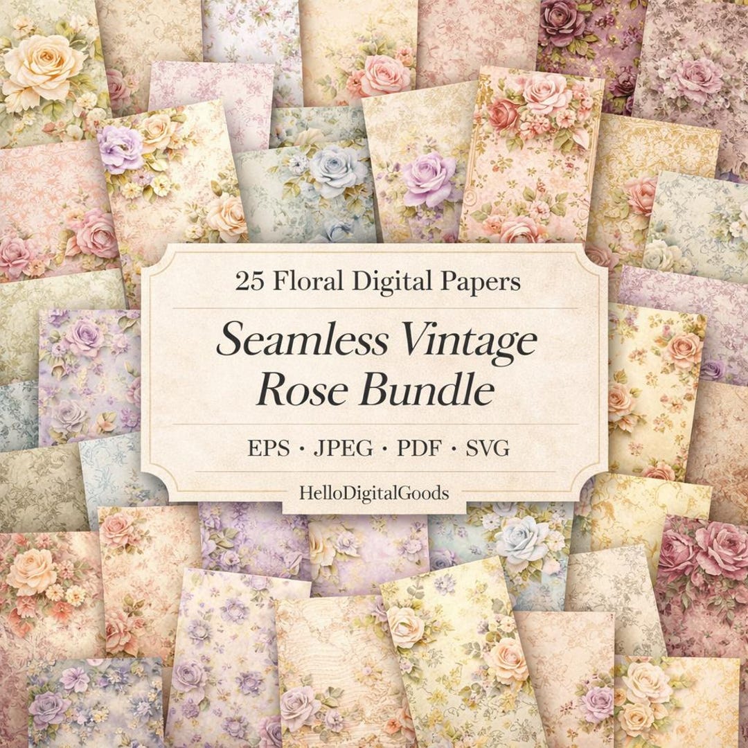 Shabby Chic Roses Digital Paper, Printable Floral Paper, Seamless ...