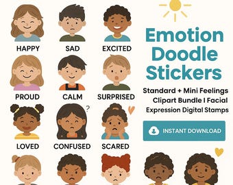 Emotion Doodle Stickers: Happy Planner, Hobonichi (Digital Download)