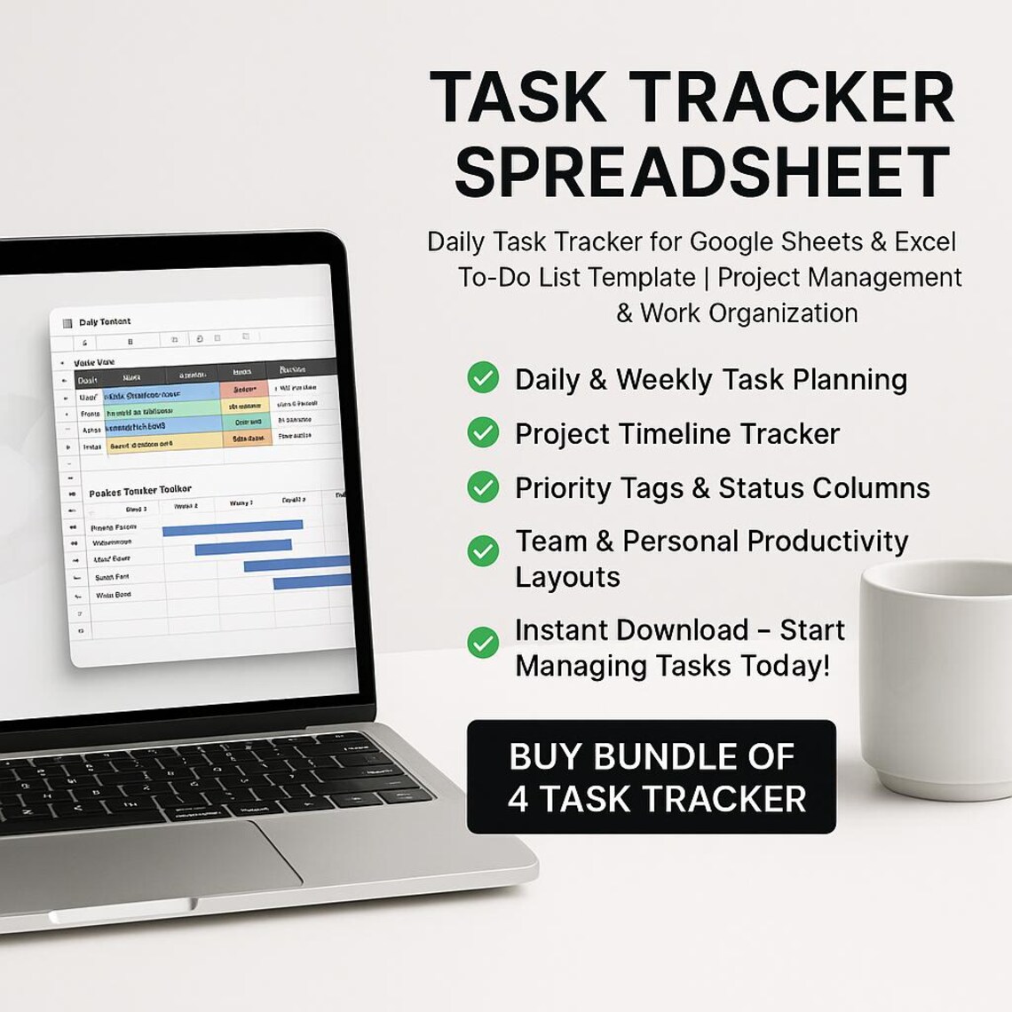 Task Tracker Spreadsheet: Google Sheets & Excel To-do List (digital ...