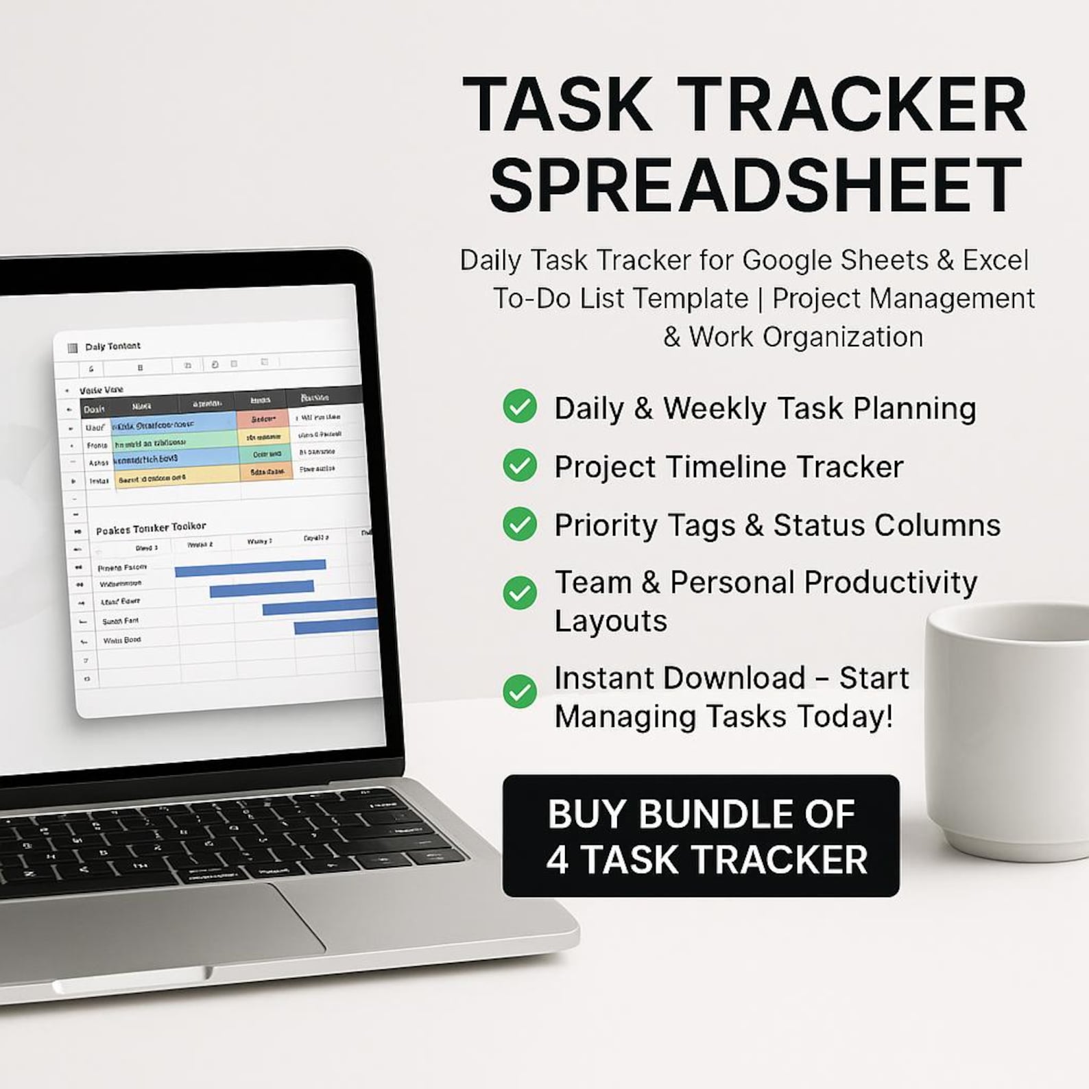 Task Tracker Spreadsheet: Google Sheets & Excel To-do List (digital ...