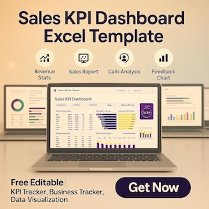 Sales KPI Dashboard Excel Vorlage: Business Tracker, DatenVisualisierung