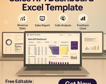 Sales KPI Dashboard Excel Template: Business Tracker, Data Visualization
