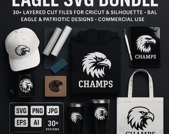 Pacote SVG de Águia Americana | Desenhos de Águia Patriótica para Cricut e Laser | Arquivos SVG de Águia com Bandeira Americana