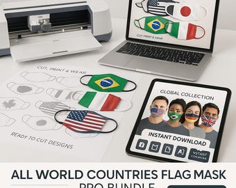 World Flag Mask SVG Bundle: Cricut & Silhouette Designs (Digital Download)