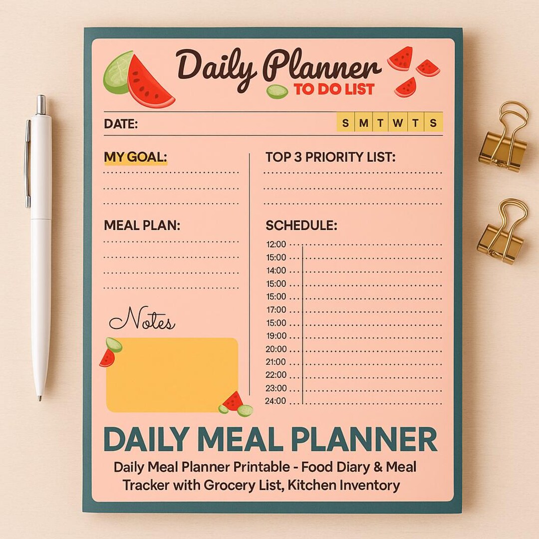 Weekly Meal Planner Printable: Food Diary, Grocery List (A4, A5, US ...