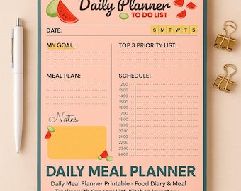 Weekly Meal Planner Printable: Food Diary, Grocery List (A4, A5, US Letter)